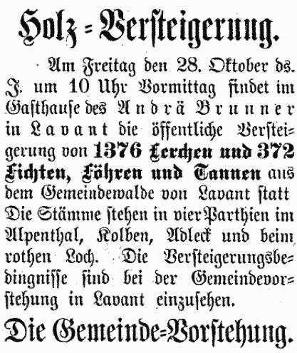 Holz Versteigerung Lienzer Zeitung 1892-09-24